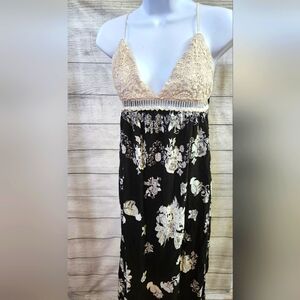 Lace top maxi dress, black and white, large